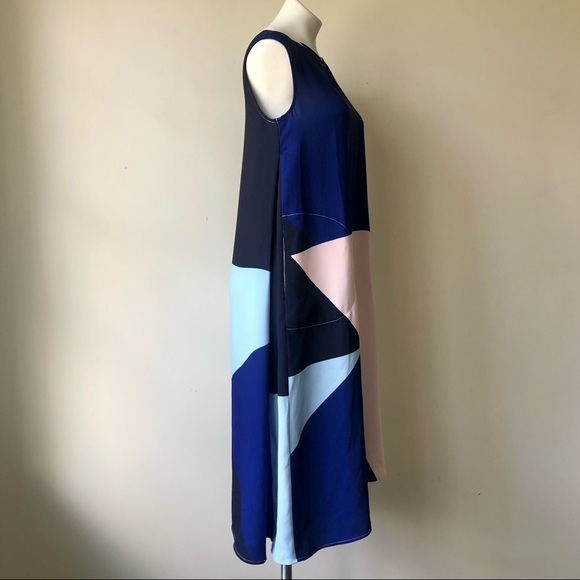 🌼 Ivy Moda Blue & Pink Color Block Minimalist A-Line Sleeveless Pocket Dress S - Picture 2 of 8